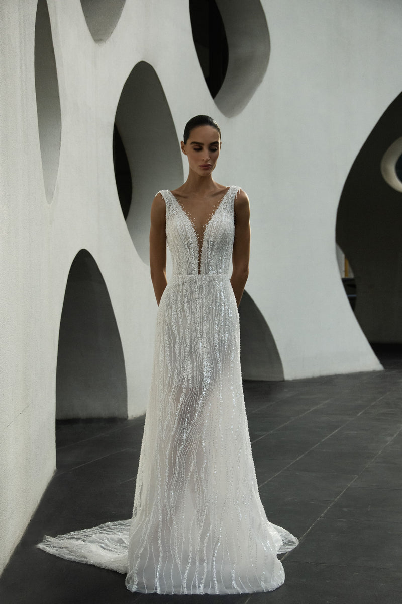 Embroidered V-Neck Wedding Dress Madelyn – Wedding Roof