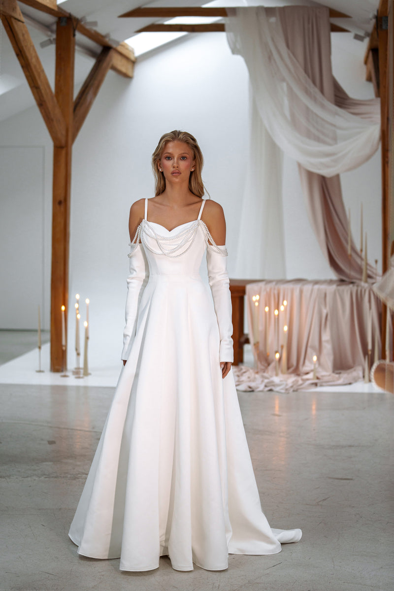 chinese dress ladies Vintage Satin Hollow Hand-beaded Strapless A-Line Wedding Dress P2820 –  PreppyDress main image 1