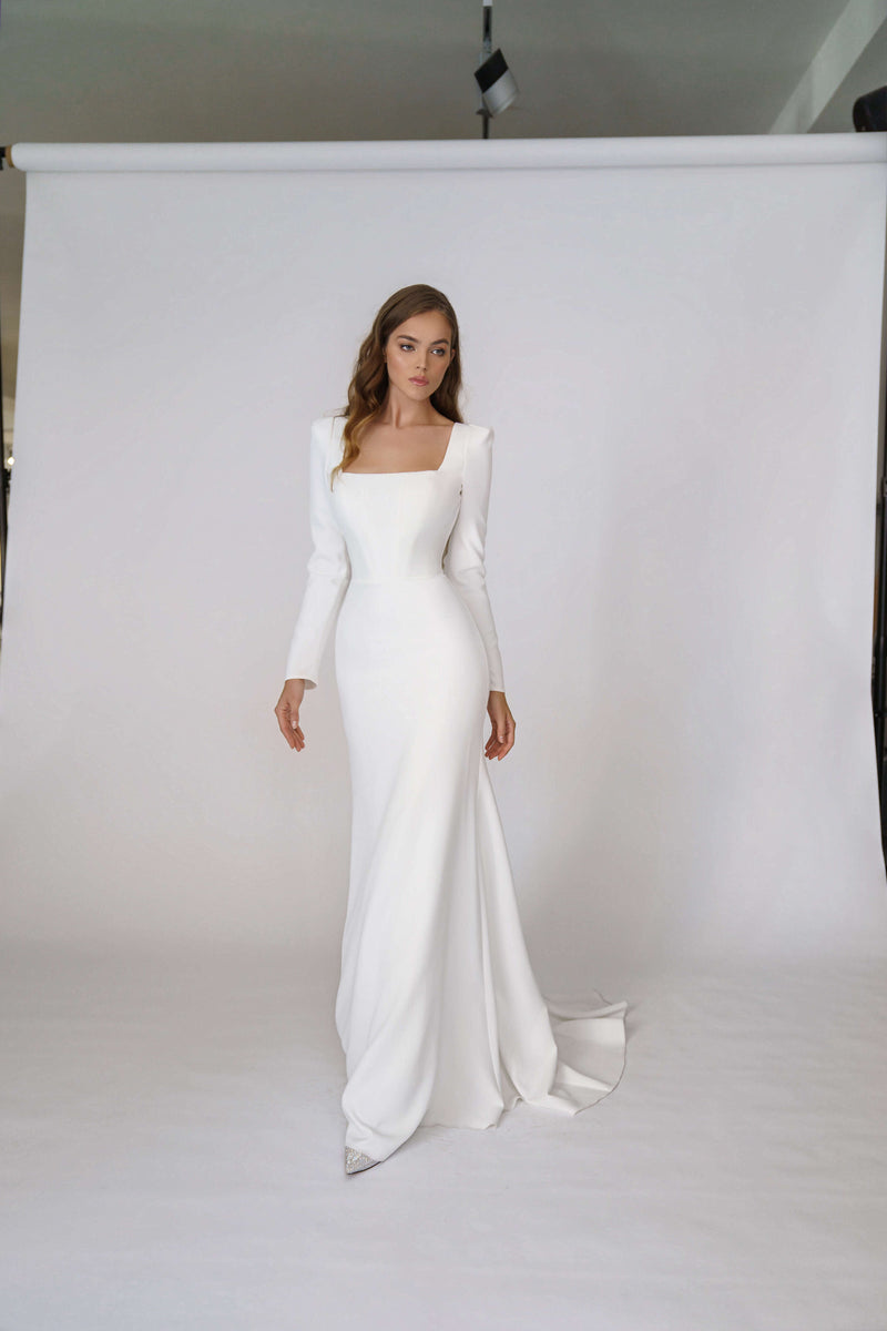 fitted lace wedding dress Significant Other Orly Long Sleeve Dress in Biscuit Cream – Coco & Lola main image 1