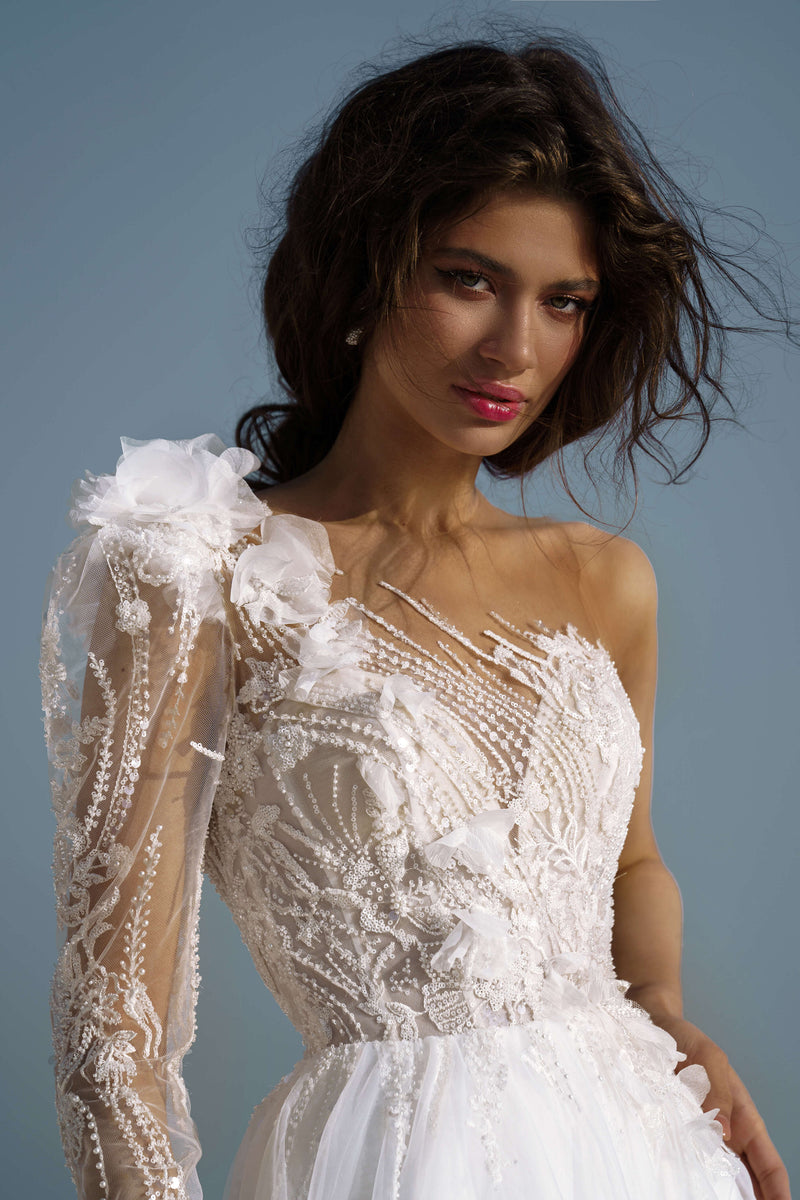 A-Line Wedding Dress with Bustier Corset and Lace Romanova Atelier Lof