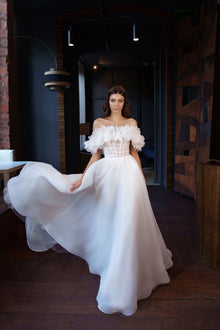  A Line Off Shoulder Wedding Dress