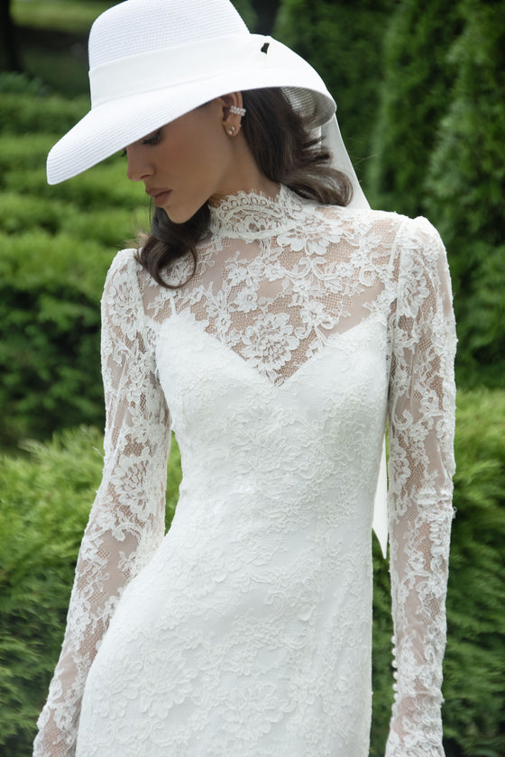 Buttoned back wedding dress