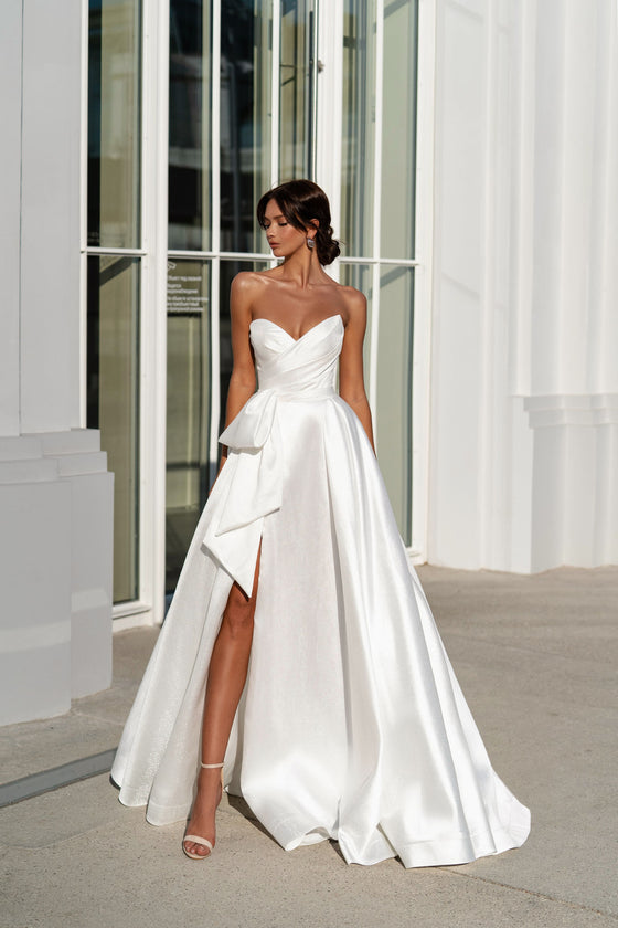A-Line Mikado Wedding Dress with Sequin Detailing and Removable Bow Sonesta Daryl