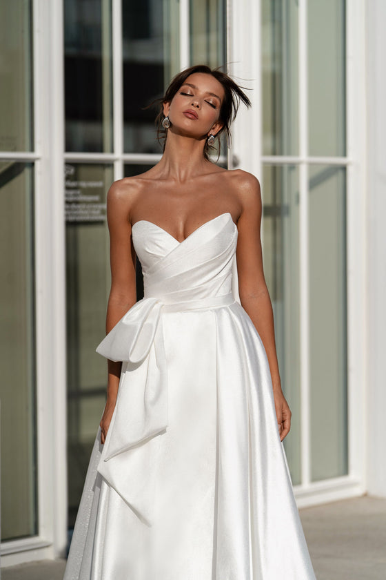 A-Line Mikado Wedding Dress with Sequin Detailing and Removable Bow