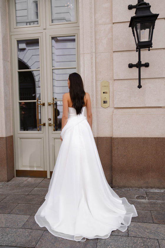 Draped hip wedding dress