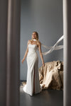 Draped waistline wedding dress with detachable scarf
