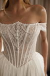 Dropped straps and pearls bridal gown