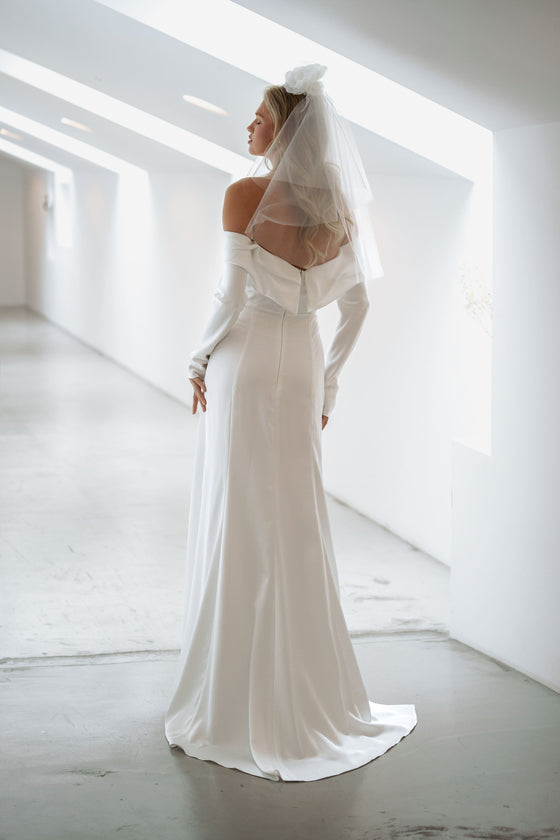 Drop shoulder bridal gown