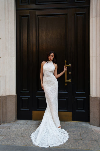 Silhouette Lace Halter Wedding Dress Sunkiss — 2US/34FR/6UK / Milk