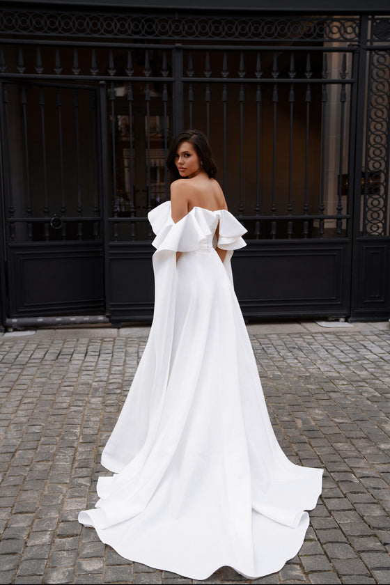 Elegant dropped shoulder wedding dress