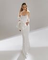 Elegant Velvet Wedding Dress with Embroidery and Bow Accent Mira