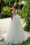 Ethereal lace wedding dress with pearl straps