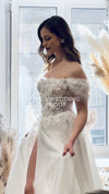 Ethereal A-Line Wedding Dress with Delicate Lace and Slit Filiomena