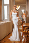 Fit and flare bridal dress with flowing skirt