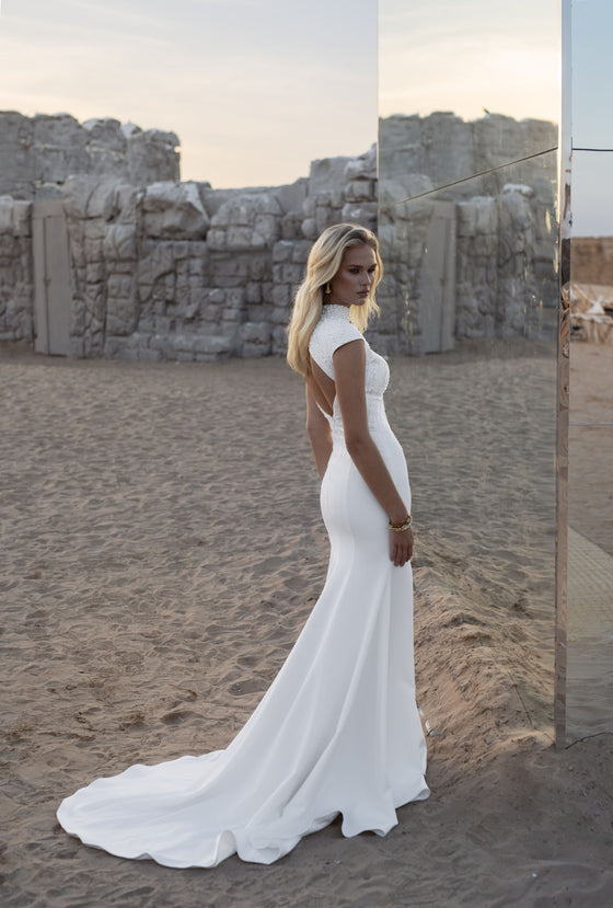 Elegant Form-Fitting Beaded and Sequined Crepe Wedding Dress Carmela ...