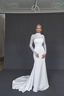  High neck long sleeves wedding dress