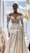 Elegant A-Line Wedding Dress with Long Sleeves and Open Back Irelia