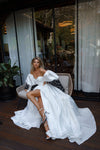 A-Line Satin Wedding Dress with Long Removable Sleeves
