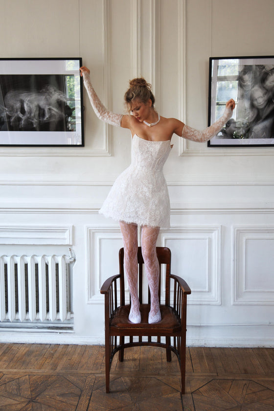 Lace wedding dress with removable sleeves