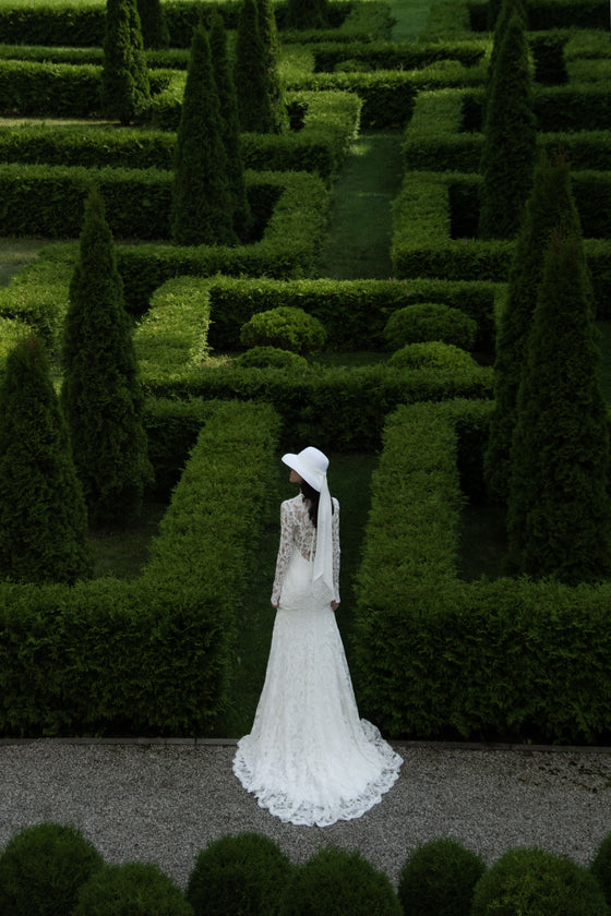 Lace and crepe wedding dress
