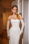 Lace and pearls wedding dress