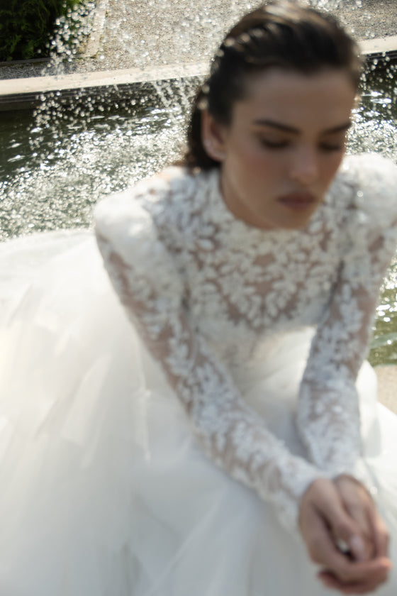Lace and tulle bridal gown