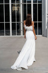 Feather Embroidered Satin Wedding Dress with Straps