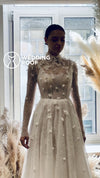 Ethereal A-Line Wedding Dress With Long Sleeves and Fine Chantilly Lace Leocadia