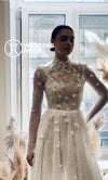 Ethereal A-Line Wedding Dress With Long Sleeves and Fine Chantilly Lace Leocadia