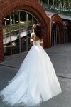 Elegant A-Line Wedding Dress with Tulle Skirt and Beaded Corset