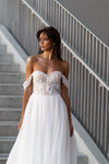 A-Line Wedding Dress with Pearl Embroidery and Tulle