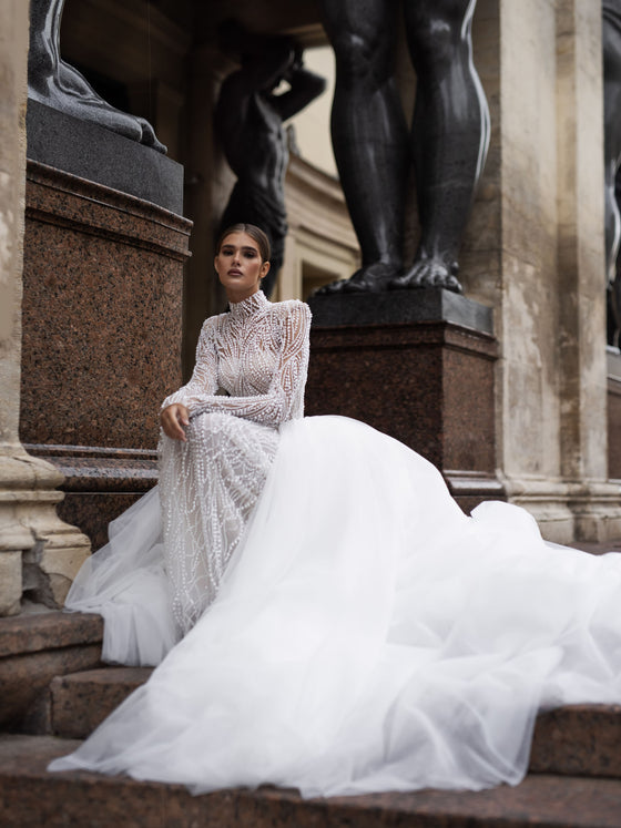 Luxurious Pearl Embroidered Wedding Dress Patricia Evita Wedding Roof Luxurious Pearl Embroidered Wedding Dress Patricia Evita Wedding Roof