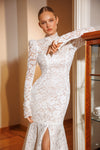 Long sleeve wedding gown with slit
