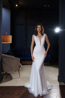  Low Back V Neck Wedding Dress