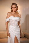 Elegant Lace and Satin Drop-Shoulder Wedding Dress Cora