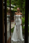 Mermaid style wedding dress with draped bodice