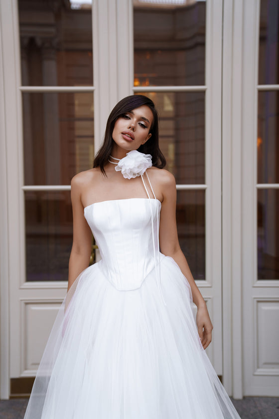 Mikado wedding dress with tulle skirt