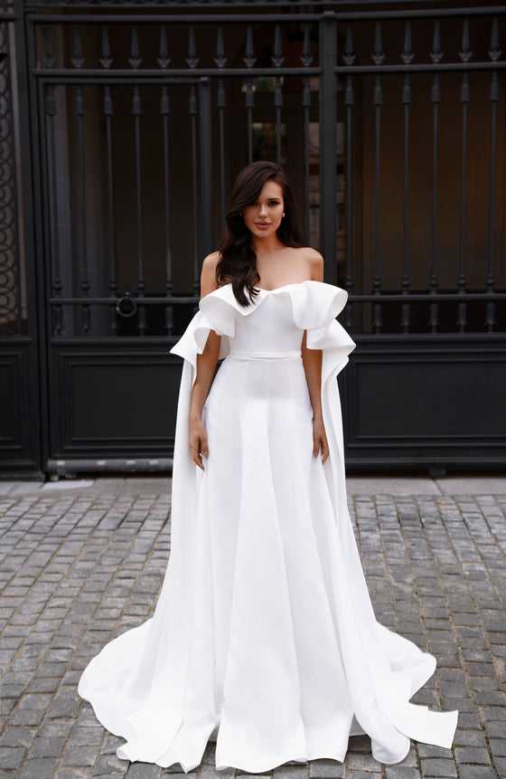 Off-the-shoulder organza wedding gown