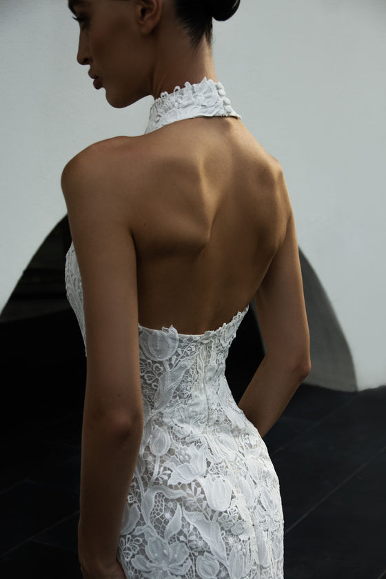 Fitted Lace Wedding Dress with Open Back Denise Wedding Roof Fitted Lace Wedding Dress with Open Back Denise Wedding Roof