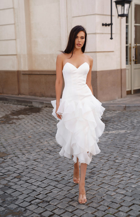 flounced organza wedding dress Chic Illusion Neckline Organza Flounce Ball Gown With Lace Bodice