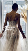 Elegant A-Line Tulle and Lace Wedding Dress with Thin Straps Palm