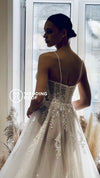 Elegant A-Line Tulle and Lace Wedding Dress with Thin Straps Palm