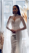 Elegant Fitted Wedding Dress with Removable Beaded Lace Case Rania