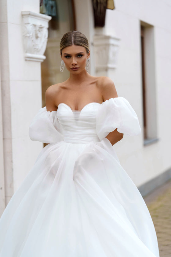 A-Line Wedding Dress with Removable Sleeves and Embroidered Bodice Sonesta Romilda
