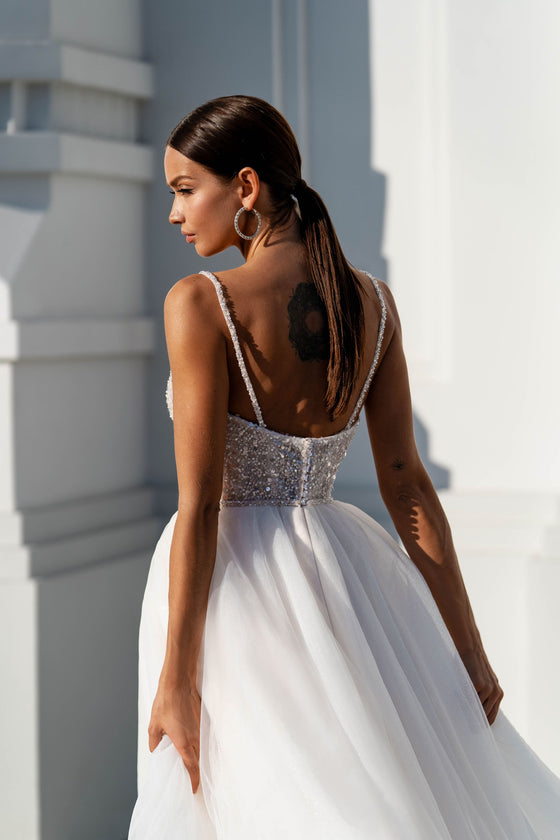 Tulle A-Line Wedding Dress with Embroidery and Beads