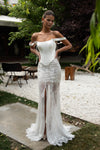 Satin and lace wedding dress