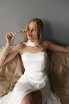 Satin bridal dress with scarf accessory
