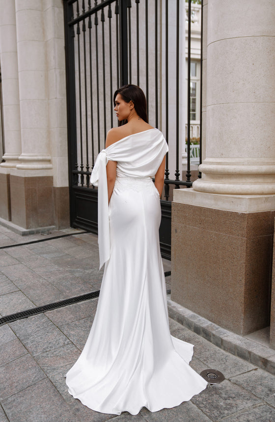 Satin bridal gown with lace details