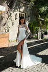 Satin wedding gown with slit