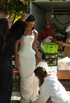 Strapless satin wedding dress